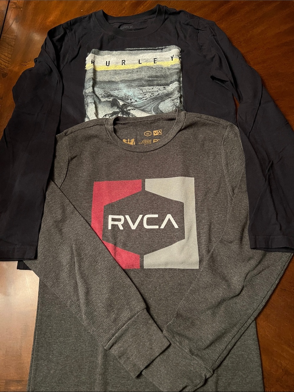 RVCA Boys Long Sleeve thermal material & Hurley long sleeve t-shirt
